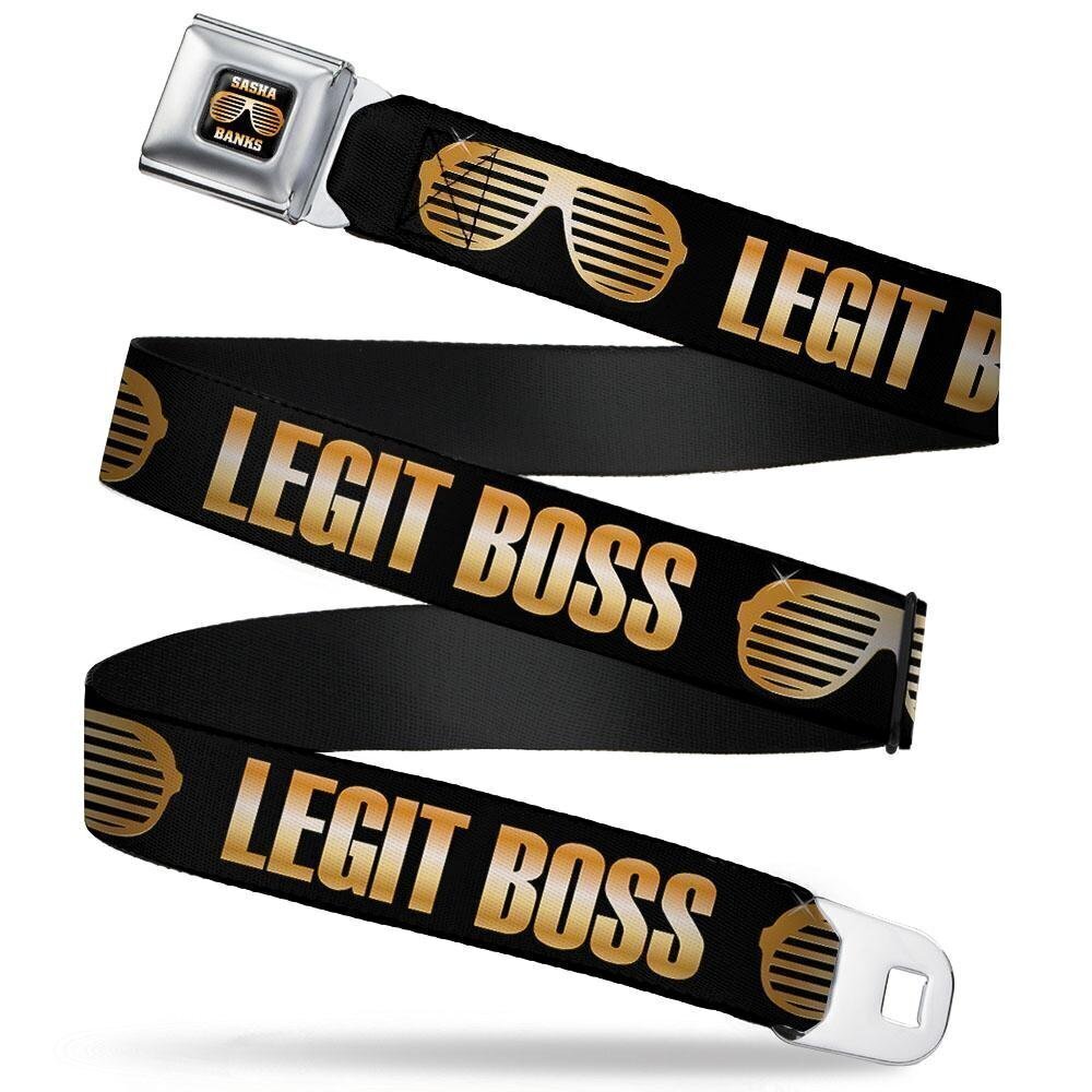 1000 Seatbelt Belt Sasha BanksShades/LEGIT BOSS Black/Gold 1.0" Wide